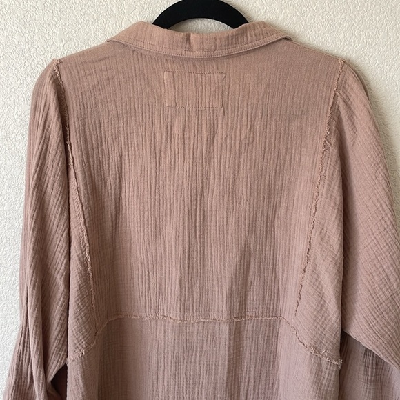 Mainstrip Gauzy Cotton Oversized Pop Over Blouse Top S Camel Tan Minimalist Boho - Picture 9 of 15